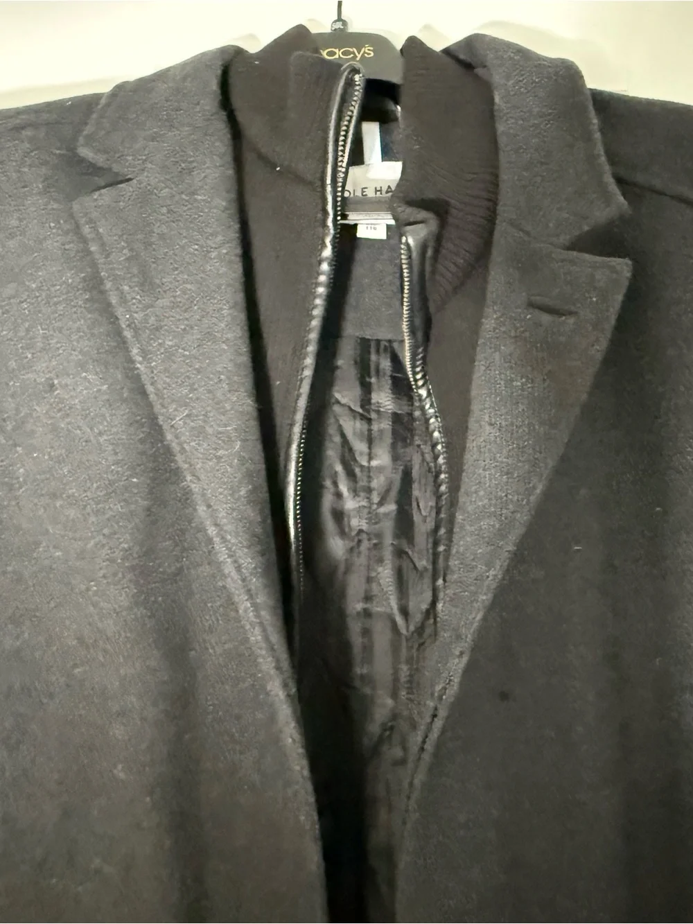 Cole Haan Men's Black Pea Coat with Inner Zip Layer